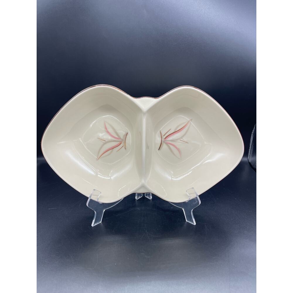 Vintage MCM Winfield True Porcelain Dragon Flower Divided Serving Dish Bowl 13"